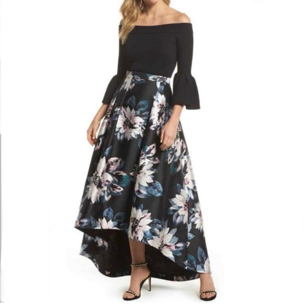 Eliza J | Floral high-low Formal skirt w/ large white and pink floral print 6